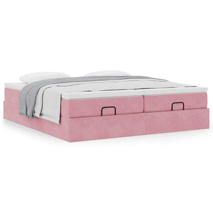 Ottoman Bett mit Matratzen Rosa 180x200 cm Samt