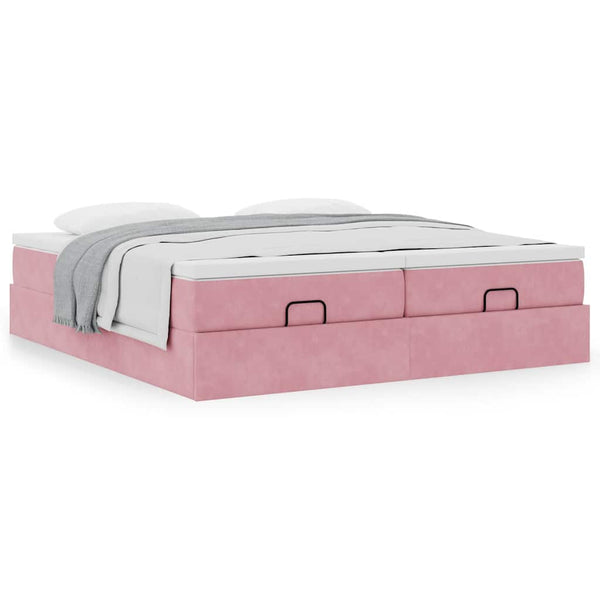 Ottoman Bett mit Matratzen Rosa 180x200 cm Samt
