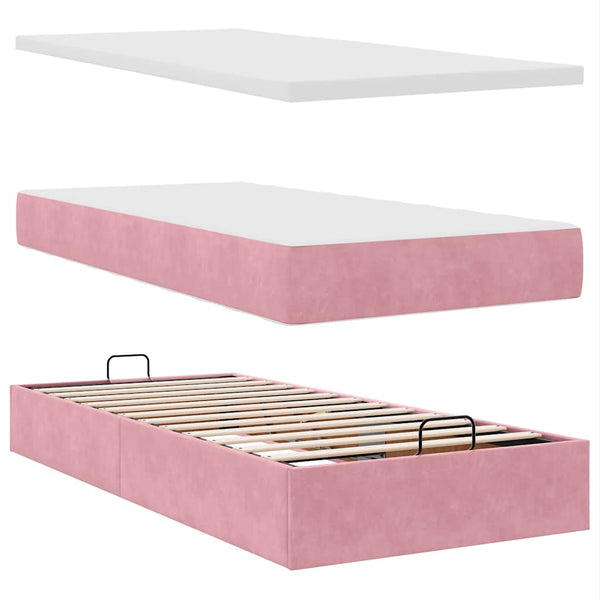 Ottoman Bett mit Matratzen Rosa 180x200 cm Samt