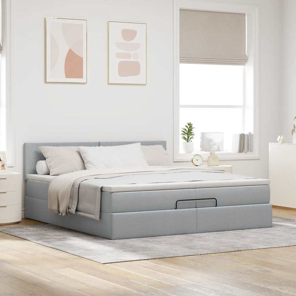 Ottoman Bett mit Matratze 200x200 cm Hellgrau