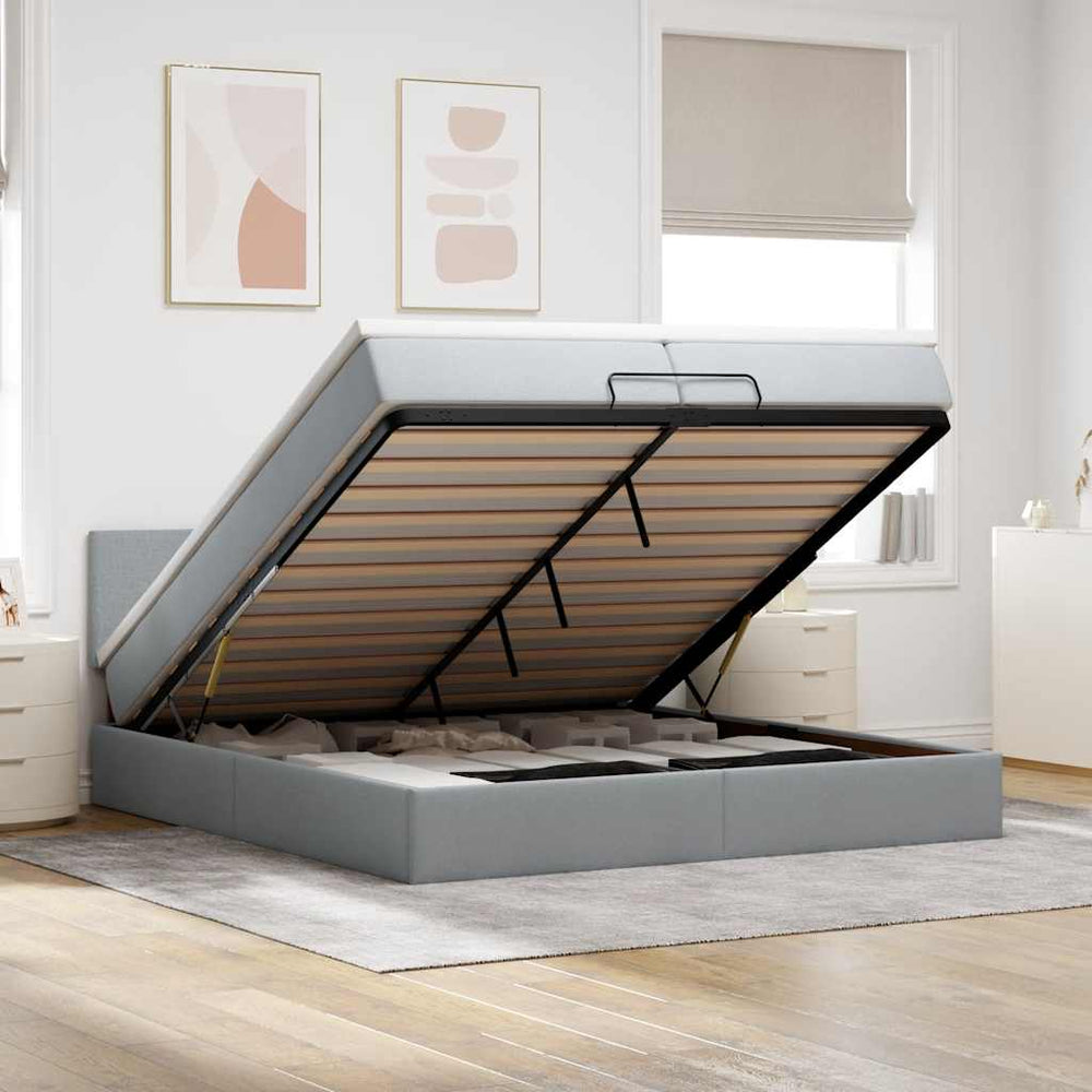 vidaXL Lit Ottoman avec matelas Gris clair 200x200 cm Tissu