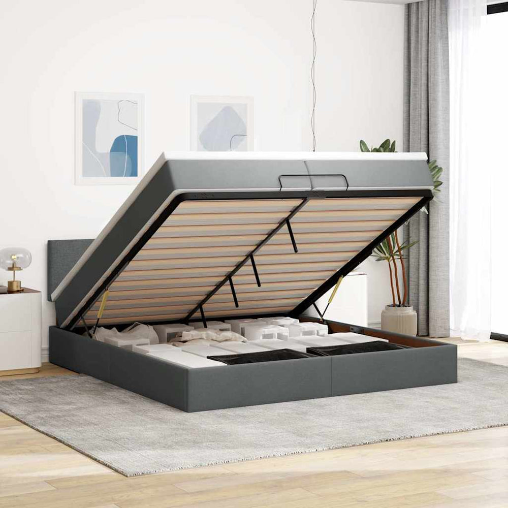 vidaXL Lit ottoman avec matelas gris foncé 200x200 cm tissu