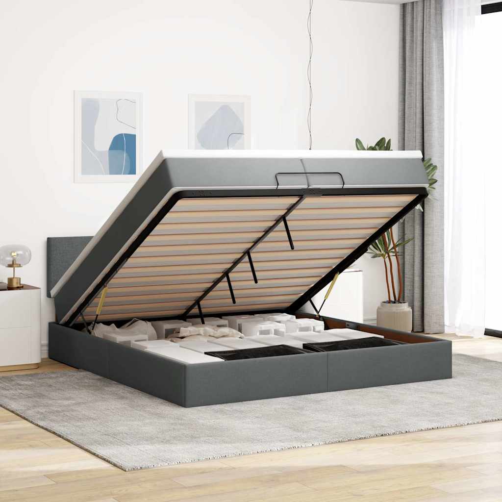 Ottoman Bett mit Matratze Dunkelgrau 200x200 cm