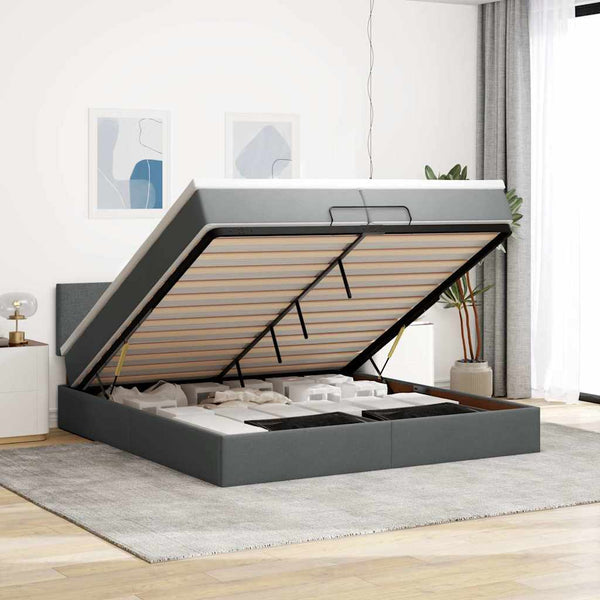 Ottoman Bett mit Matratze Dunkelgrau 200x200 cm