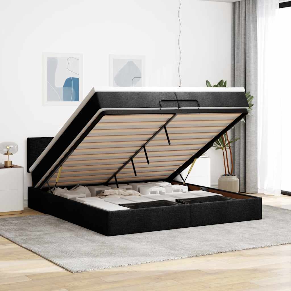 Ottoman Bett mit Matratze 200x200 cm Schwarz
