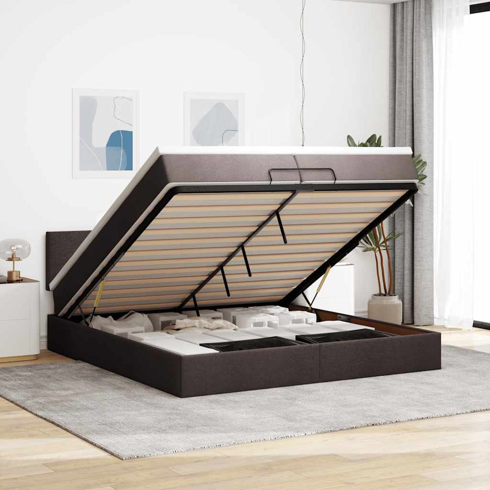 vidaXL Lit ottoman avec matelas Marron foncé 200x200 cm Tissu