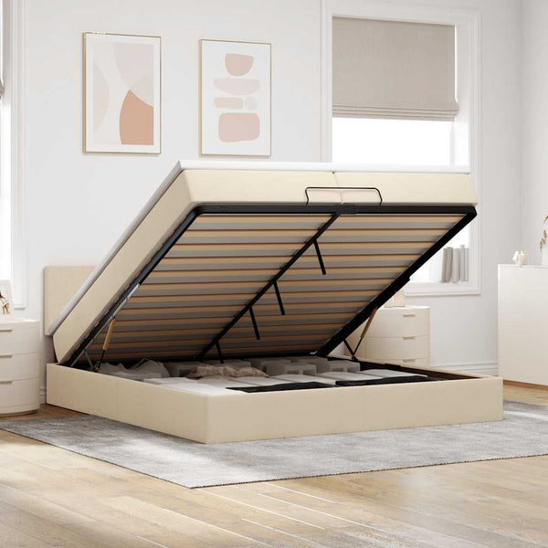 Ottoman Bett mit Matratze Creme 200x200 cm