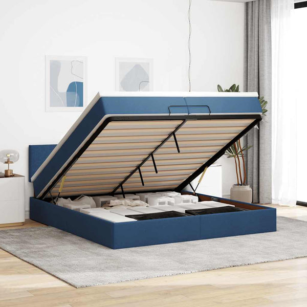 Ottoman Bett mit Matratze Blau 200x200 cm