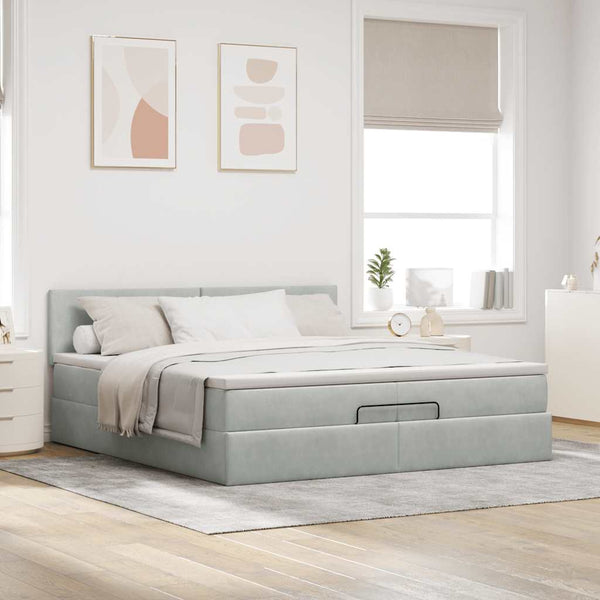 Ottoman Bett mit Matratze 200x200 cm Hellgrau Samt