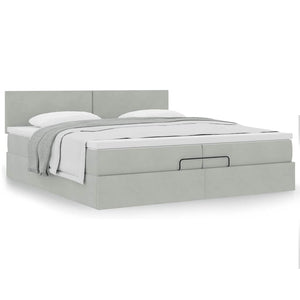 Ottoman Bett mit Matratze 200x200 cm Hellgrau Samt
