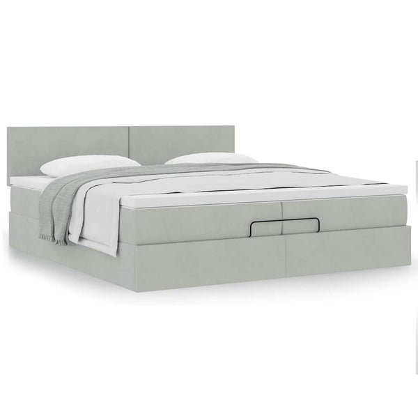 Ottoman Bett mit Matratze 200x200 cm Hellgrau Samt