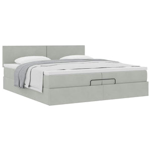Ottoman Bett mit Matratze 200x200 cm Hellgrau Samt