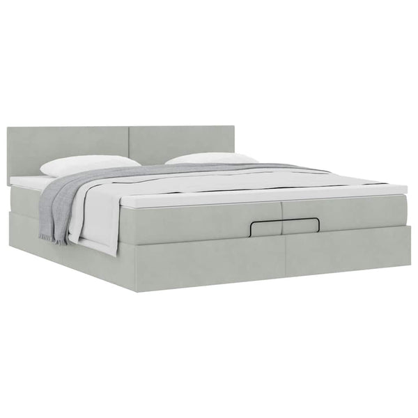 Ottoman Bett mit Matratze 200x200 cm Hellgrau Samt