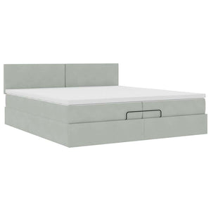 Ottoman Bett mit Matratze 200x200 cm Hellgrau Samt