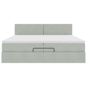 Ottoman Bett mit Matratze 200x200 cm Hellgrau Samt