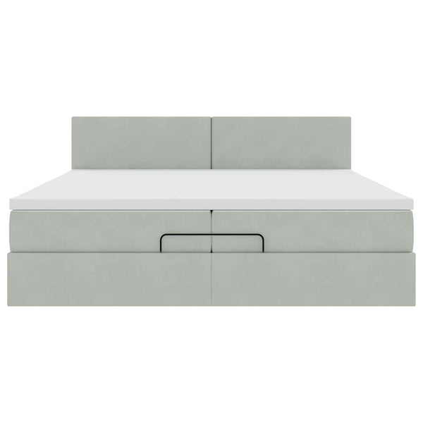 Ottoman Bett mit Matratze 200x200 cm Hellgrau Samt