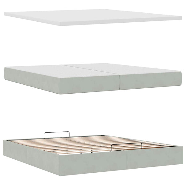 Ottoman Bett mit Matratze 200x200 cm Hellgrau Samt