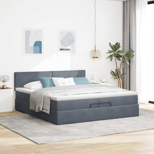 Ottoman Bett mit Matratze Dunkelgrau Samt 200x200