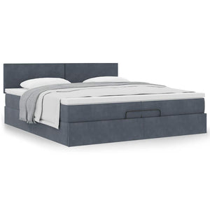 Ottoman Bett mit Matratze Dunkelgrau Samt 200x200