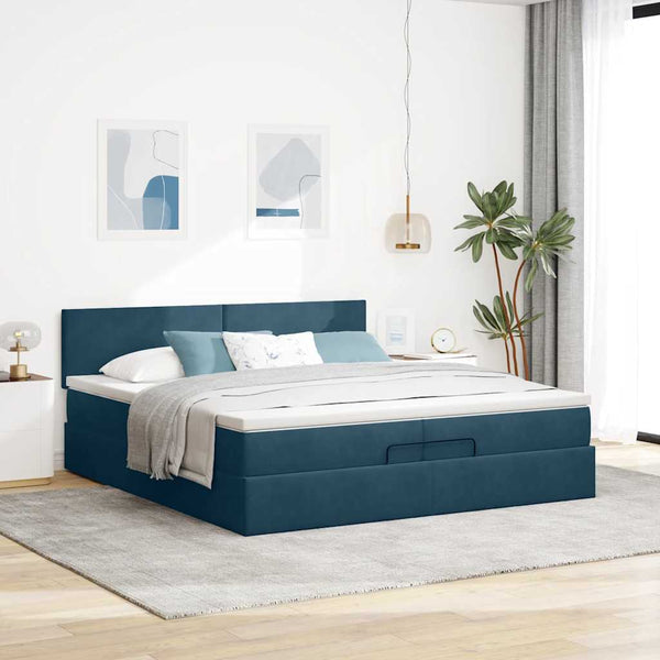 Ottoman Bett mit Matratze Dunkelblau 200x200 cm Samt