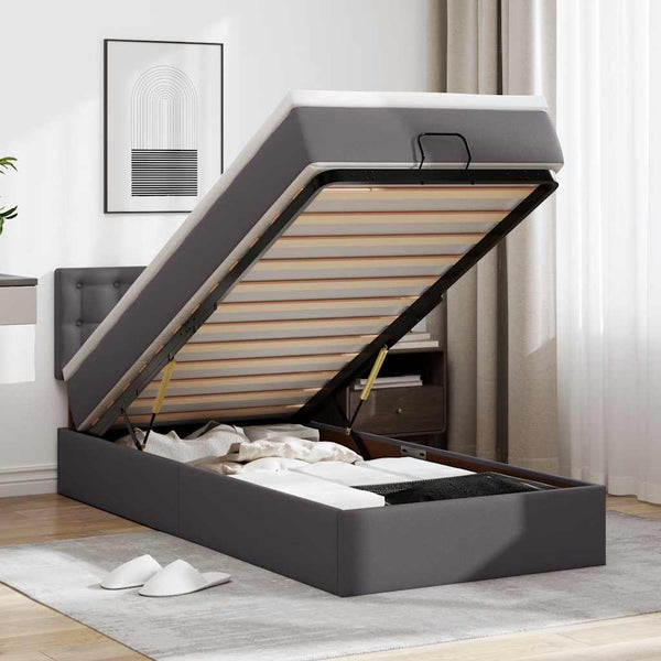 Ottoman Bett mit Matratze & LEDs Grau 80x200 cm