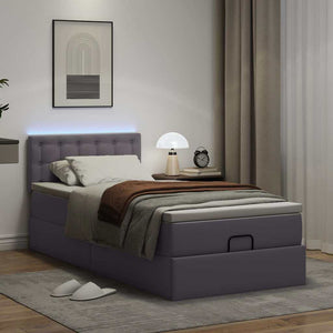 Ottoman Bett mit Matratze & LEDs Grau 90x190 cm