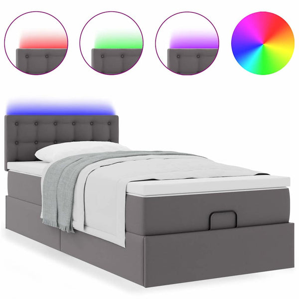 Ottoman Bett mit Matratze & LEDs Grau 90x190 cm