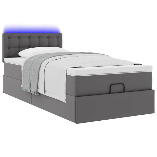 Ottoman Bett mit Matratze & LEDs Grau 90x190 cm
