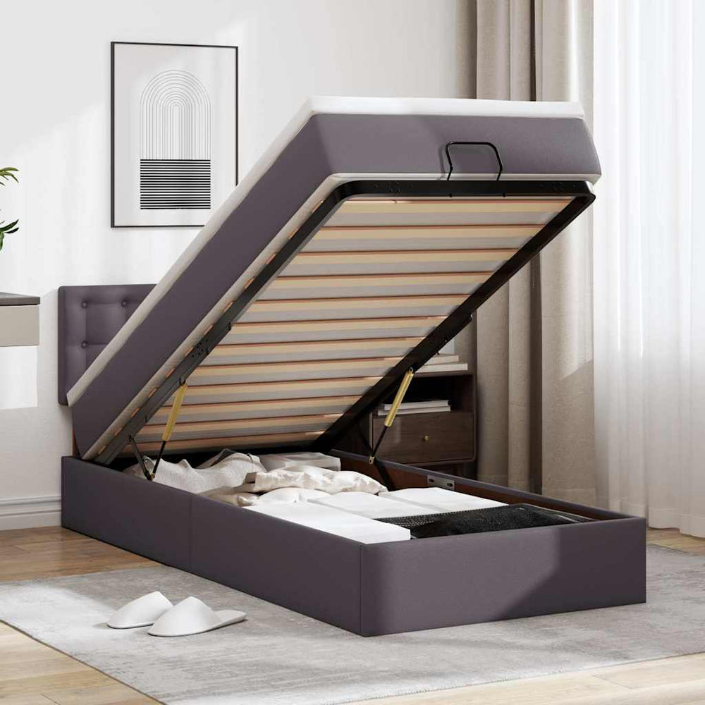 Ottoman Bett mit Matratze & LEDs Grau 90x190 cm
