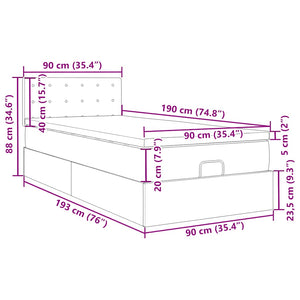 Ottoman Bett mit Matratze & LEDs 90x190 cm