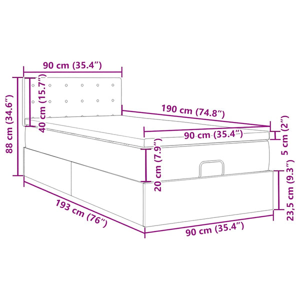 Ottoman Bett mit Matratze & LEDs 90x190 cm