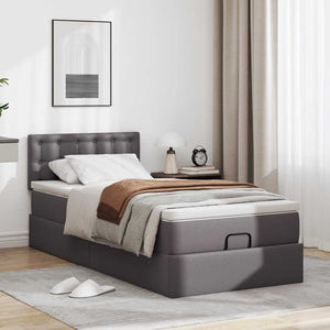 Ottoman Bett mit Matratze & LEDs Grau 90x200 cm