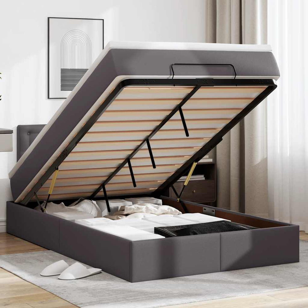 Ottoman Bett mit Matratze & LEDs Grau 120x190 cm