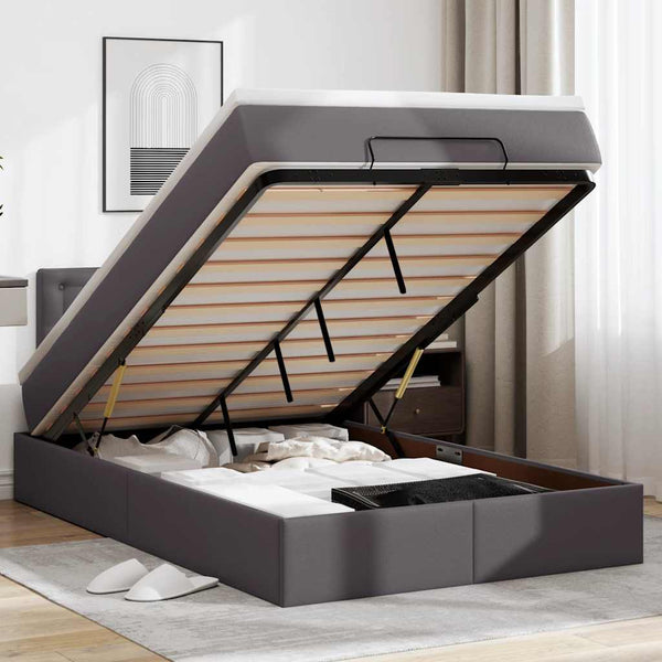 Ottoman Bett mit Matratze & LEDs Grau 120x190 cm