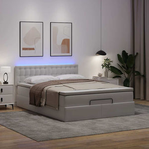 Ottoman Bett 140x190cm mit Matratze & LED, Weiß
