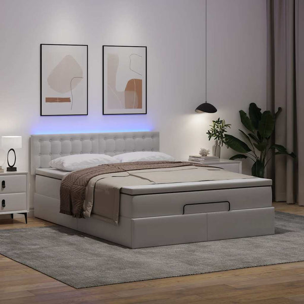 Ottoman Bett 140x190cm mit Matratze & LED, Weiß