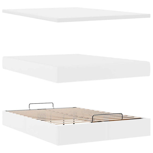 Ottoman Bett 140x190cm mit Matratze & LED, Weiß