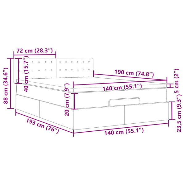 Ottoman Bett 140x190cm mit Matratze & LED, Weiß