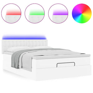 Ottoman Bett 140x190cm mit Matratze & LED, Weiß