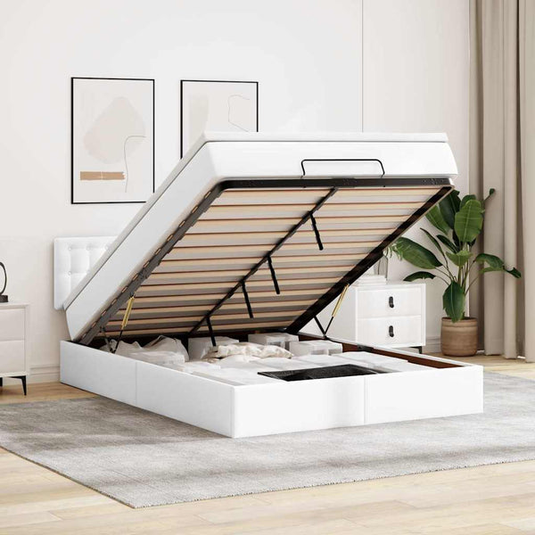 Ottoman Bett 140x190cm mit Matratze & LED, Weiß