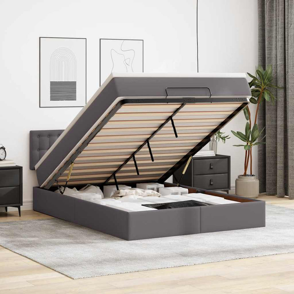 Ottoman Bett mit Matratze & LEDs Grau 140x190 cm
