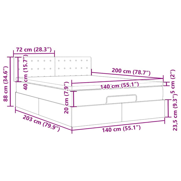 Ottoman Bett mit Matratze & LEDs 140x200 cm