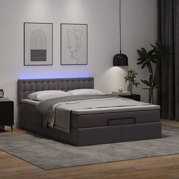 Ottoman Bett mit Matratze & LEDs Grau 140x200 cm