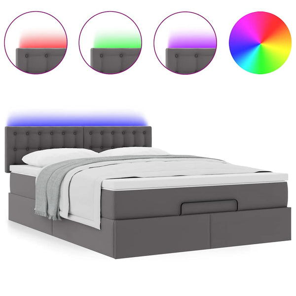Ottoman Bett mit Matratze & LEDs Grau 140x200 cm