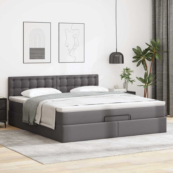 Ottoman Bett Grau 160x200 cm mit Matratze & LED