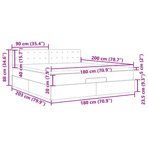 Ottoman Bett mit Matratzen & LEDs Grau 180x200 cm