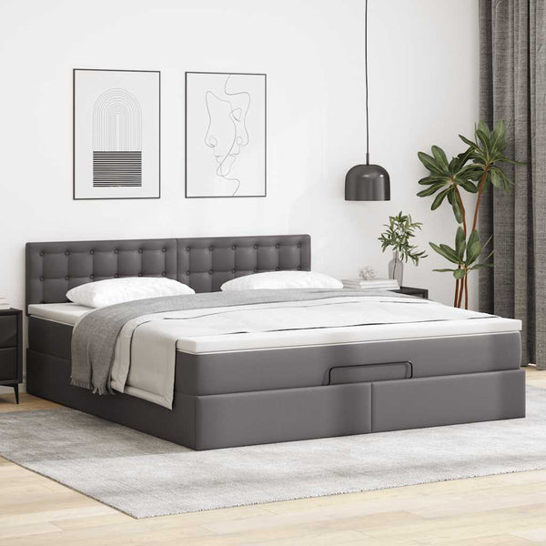 Ottoman Bett mit Matratzen & LEDs Grau 180x200 cm