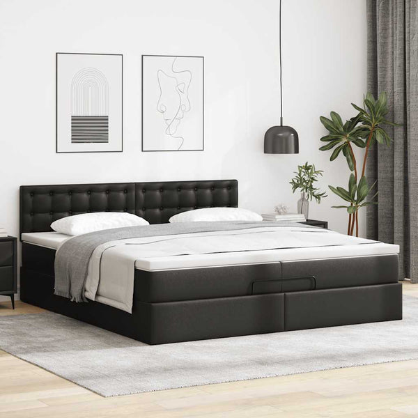 Ottoman Bett mit Matratze & LEDs 200x200 cm Kunstleder Schwarz