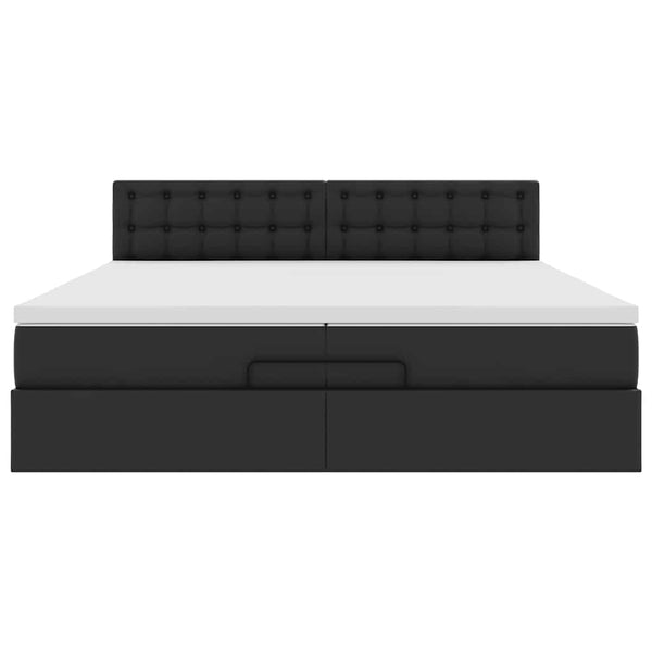 Ottoman Bett mit Matratze & LEDs 200x200 cm Kunstleder Schwarz
