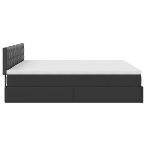Ottoman Bett mit Matratze & LEDs 200x200 cm Kunstleder Schwarz